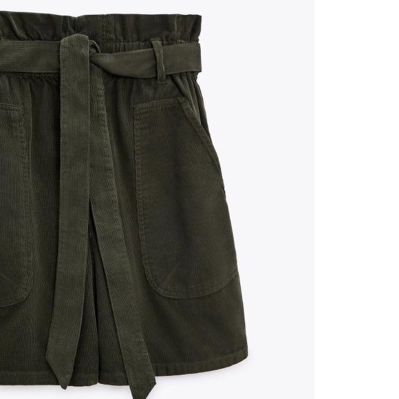 Zara NWT Baggy Paperbag Corduroy Green Tie Shorts 32/ 00 - Picture 4 of 12
